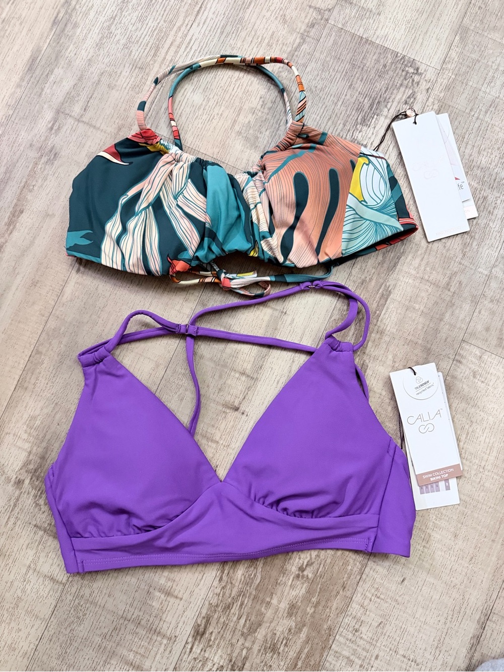 CALIA 2pc Botanical Halter and Purple Triangle tops